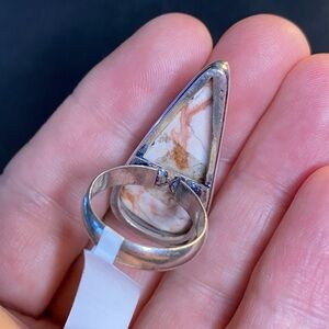 Silver and Cream Jasper Stone Ring. 926 sterling silver Sz 6.75